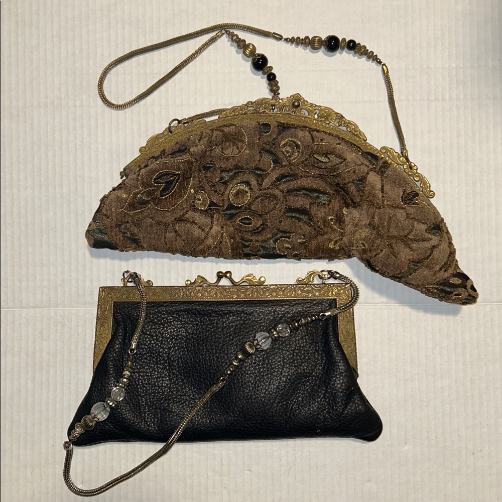 Lot of 2 Elegant Vintage Shoulder Bags Edwardian Crescent Style & Leather
